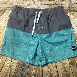Eidon Gray Green Printed Colorblock Brief Lined Swim Trunks Shorts